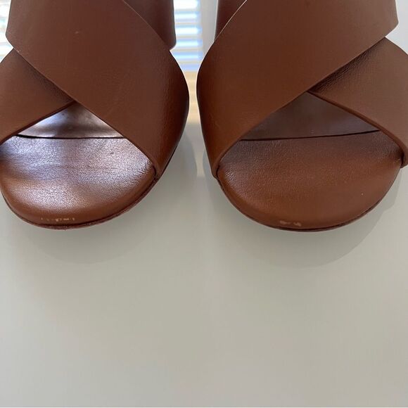 Tory Burch Crossover Sandal Wedge Slide Tan Leather Cork Heel Comfy Size 7 - Picture 3 of 6